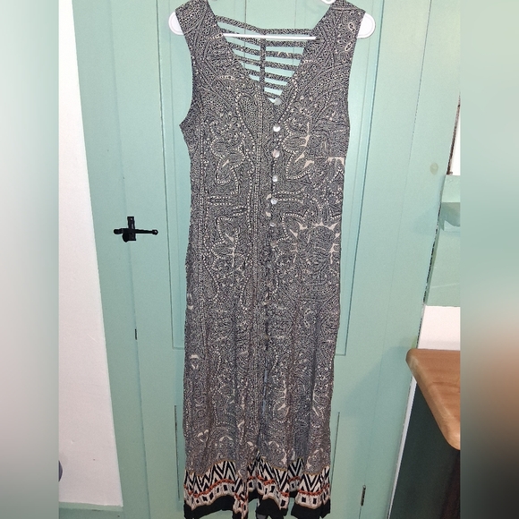 JBS 100% Rayon Boho Button Front Maxi Dress With Cutout Back - Picture 5 of 15